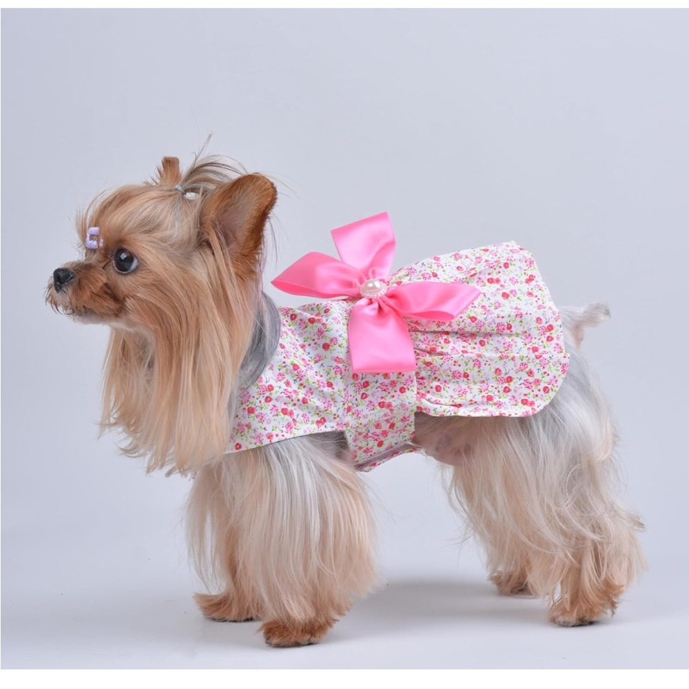 Floral Pink Bow Dog Dress M - Picture 4 of 9